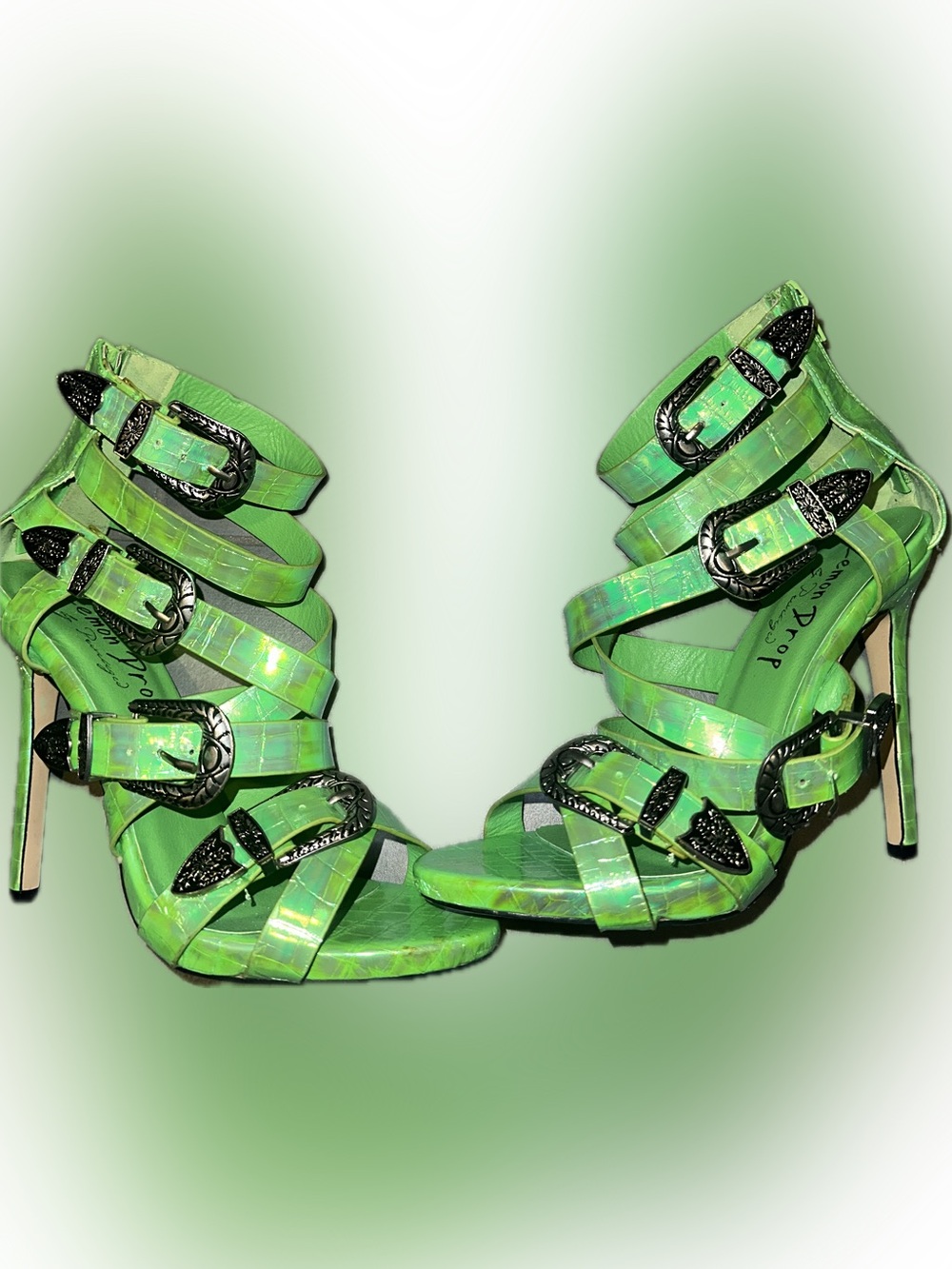 Lemon Drop Vibrant Green Reptile Buckle Heels